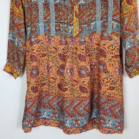 Anthropologie TINY Ismelda Tunic Dress Floral Yellow Printed Long Sleeve Small - Picture 4 of 16